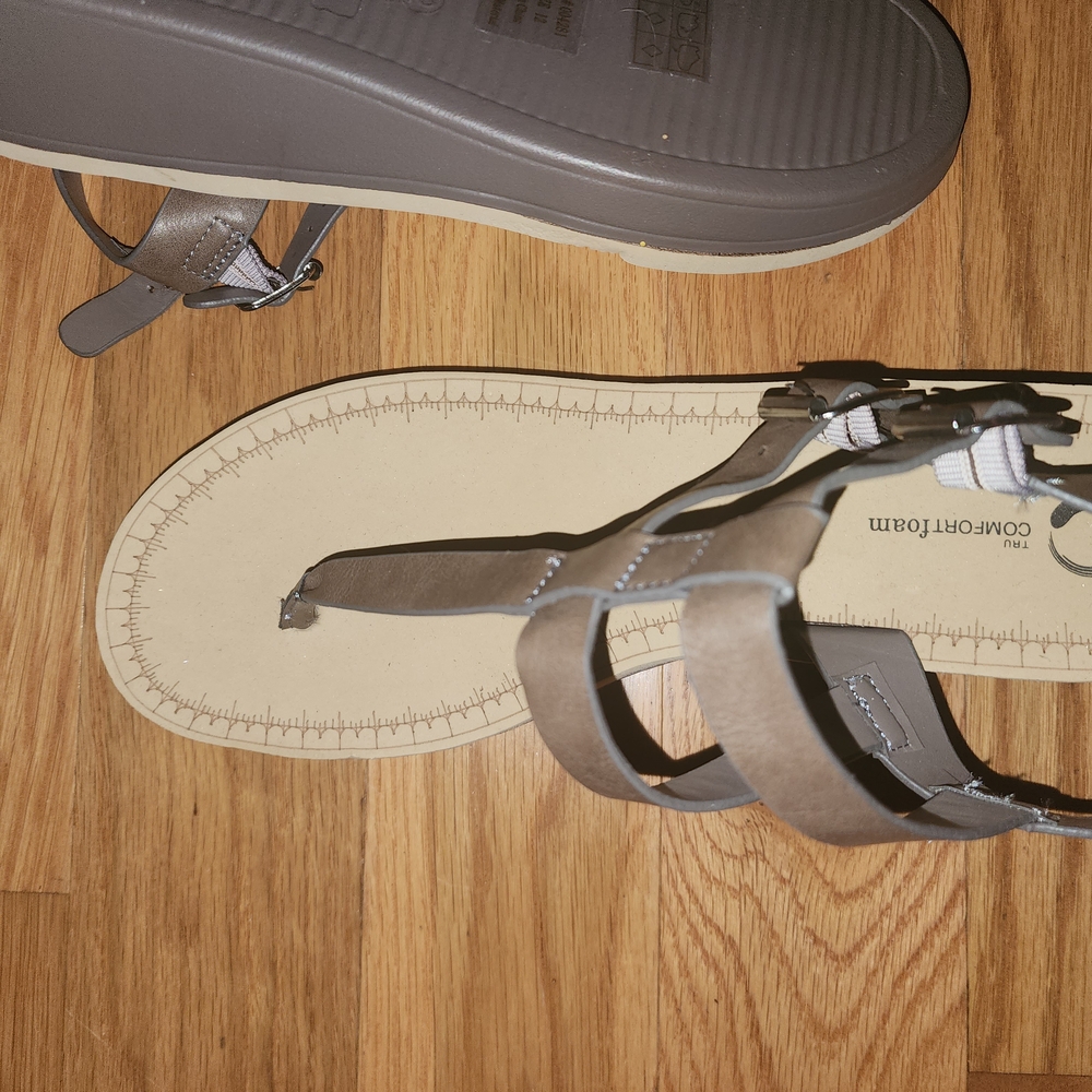 Gray T-Strap Sandals with Flat Sole - Picture 5 of 5